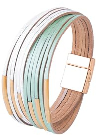 VANSZA Armband Wickelarmband Boho Lederarmband Mehrschichtige Leder Armbänder für Frauen Glücksarmband Magnetverschluss