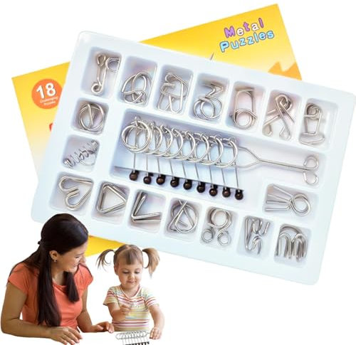 Juguete de rompecabezas de alambre de metal, juego de rompecabezas de enclavamiento - Juego de 18 Trick Tick Toy,Juego de teaser de cerebro, actividad de desarrollo de la primera infancia para la fies