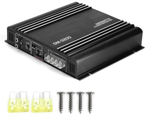 Amplificatore di potenza audio Gearwell, amplificatore stereo per auto a 2 canali 3800 W, 12 V, audio per auto in lega di alluminio nero