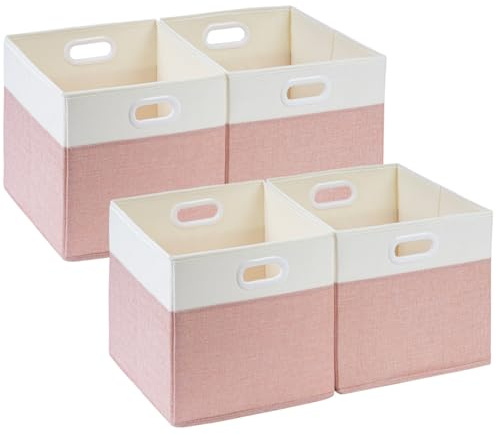 SOCOHOME Aufbewahrungsboxen Stoff, 33x33x33cm Faltbare Boxen für Schrank Regal und Kleidung,Waschbar(Rosa/Weiß, 4 Pack)