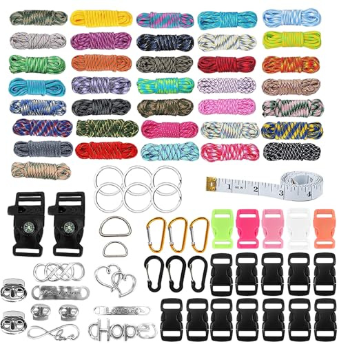 Lot de 36 Bracelets en paracorde, 3 m, Corde de Parachute 550, Multicolores, avec Boucles, Fermeture à cliquet, pour Bracelet, Laisse de Chien, Lanyard, Trousseau de clés