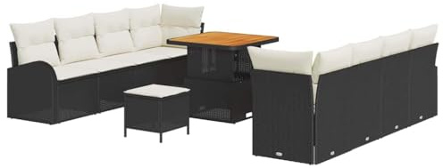 vidaXL 11-teiliges Garten-Sofa-Set mit Kissen in Schwarz und Creme – Poly-Rattan Möbel für draußen, perfekt für Terrasse und Balkon. Wetterfest, modernes modulares Lounge-Set für entspannte Stunden.