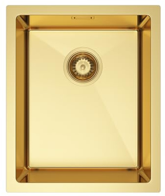 Melanstar Évier inox 37 x 45 cm kitchen sink, évier 1 bac 1 lavabo, avec siphon et trou pour robinet, Couleur or