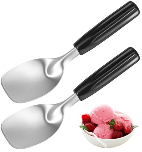 Lot de 2 spatules à glace plates en acier inoxydable avec poignée sans poignée - Lave-vaisselle pour friandises congelées dures (A)