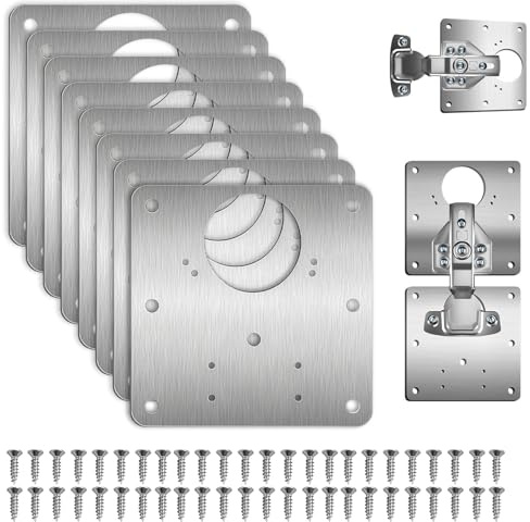 8 Pcs Cabinet Hinge Repair Plate with 48 Pcs Screws, Stainless Steel Kitchen Cupboard Door Hinge Repair Brackets, Kitchen Door Hinge Repair Plate, for Cabinet, Home Furniture, Drawer, Boxes, Window