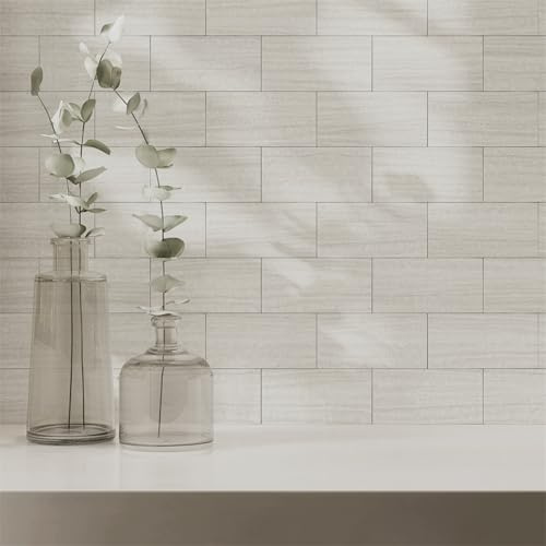 Piastrelle Adesive Pavimento Elegante Mattone Beige Pavimento Pvc Adesivo Rimovibile Piastrelle Adesive Cucina Bagno Impermeabile Paraschizzi Cucina Adesivo Adesivi Murali 10x20cm/96 Pcs