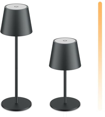 K-Bright 2 Stück Outdoor Tischlampe für Restaurant, Garten, Bar Anthrazit | Drei Farbtemperaturen Kabellose Tischleuchte mit USB-C, IP54 wasserdicht Akku Tischlampe 2 Höhenvarianten: 22,5 cm und 36 cm