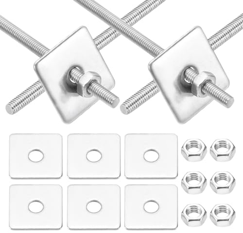 sourcing map Set di 8 aste filettate M3 x 60 mm, in acciaio inox 304, con filettatura destra, con dado e rondella quadrata per viti di fissaggio per ancoraggio strutturale