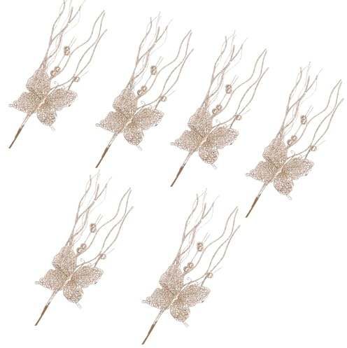 Guaber 6 ramas de flores artificiales de acebo para decoración de Navidad, Acción de Gracias, arreglos florales artificiales