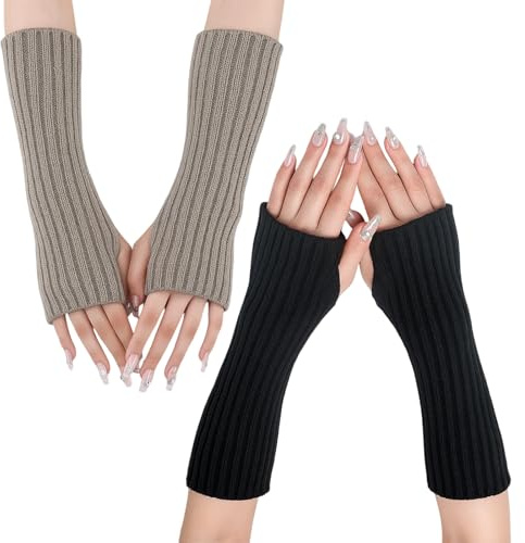 JcvPot 2 Paar Armstulpen Damen, Lange Armstulpen, Pulswärmer Damen, Warm Winterhandschuhe Dehnbar Handstulpen Pulswärmer Mit Daumenloch Über Für Damen Mädchen