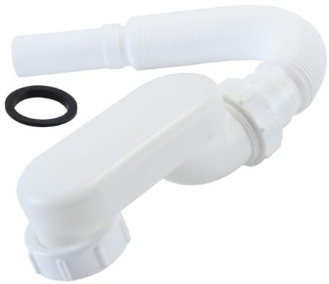 ACOLY Flaches 1 1/2 P-Trap, flexibles Badewannen-Duschabflussrohr, langlebige weiße Rohrleitung mit Dichtungsband