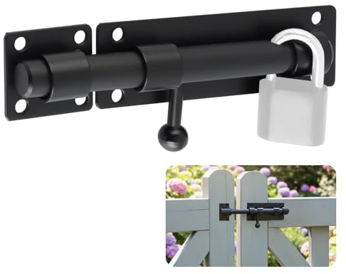 CleaZeny 160mm Black 304 Stainless Steel Gate Latch with Lock Hole | Anti-Rust & Anti-Theft Gate Lock for Wooden Doors, Sheds, Garden Gates, Fences, Kennels & Garages(Without Screws)