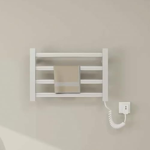 Troqullium Scaldasalviette Intelligente, radiatore a Parete da 80 W, Piccolo radiatore Elettrico for Bagno a 4 Barre, Temperatura costante di 55 °C for prevenire ustioni(White-Left Line)