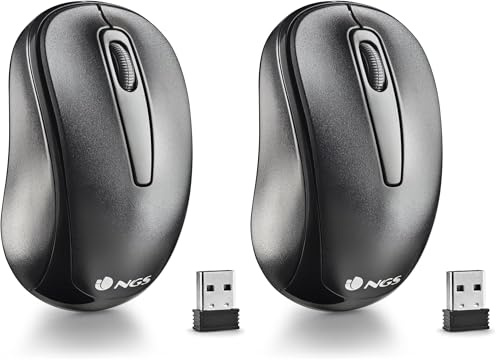 NGS Easy Gamma – Ratón Inalámbrico Óptico 1200 dpi, Conexión USB 2,4 GHz, Plug & Play, Ambidiestro, Compatible con PC, Mac y Portátil, Pilas Incluidas (Paquete de 2)