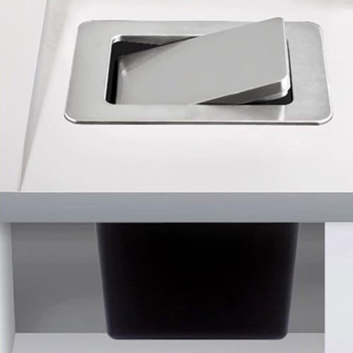 Pattumiera in acciaio inox, design incassato a filo, soluzione per lo smaltimento dei rifiuti del piano di lavoro dell'armadio da cucina