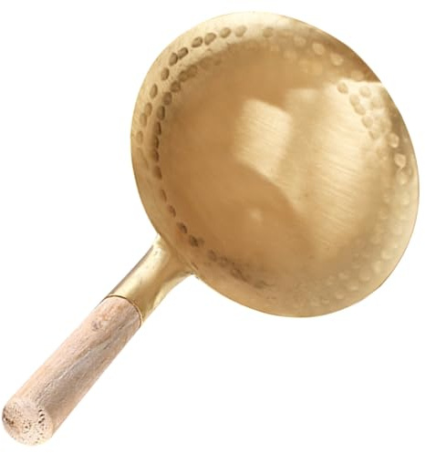 BESPORTBLE Cucchiaio da Cucina in Rame Manico in Legno 12 Cm, Mestolo Piatto Multifunzionale per Tofu e Minestra, Cucchiaio Pratico e Antiruggine per Uso Domestico