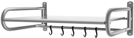 Estantería de pared para microondas de 2 niveles, soporte para microondas de pared INOX, almacenamiento de cocina 30 kg, estante con ganchos, 53 x 38 cm, para horno tostador