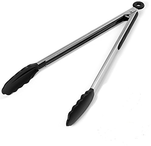 vaoruteng Long Kitchen Grill Tongs Heavy Duty Stainless Steel with Locking Heat Resistant Non-Stick Silicone Tips Easy-Clean