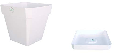 Riviera Pot et Soucoupe SOLEILLA Carré 40cm Blanc