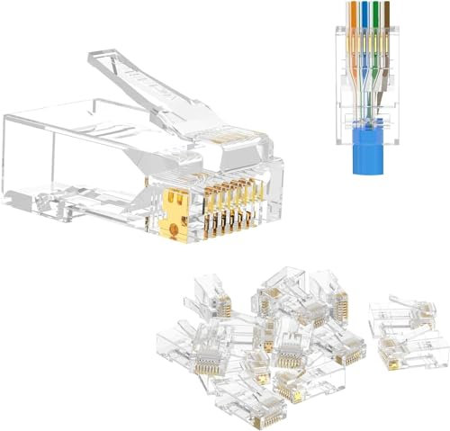 VCE RJ45 Connector Gold-plated 50 Pack, Pass Through Cat6 Connectors Network Plugs Ethernet Plug for Cat6/Cat5/Cat5e UTP Solid & Stranded Network Cable