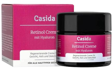 Casida Retinol Creme mit Hyaluron - Intensiv pflegende Anti-Falten Creme mit Retinol und Hyaluronsäure 50 ml - Anti-Aging für glattere, strahlende Haut- mildert Linien und Fältchen- aus der Apotheke