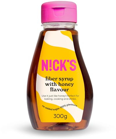 NICKS Fiber Syrup (300g) Jarabe de fibra con sabor a miel sin azúcar añadido | Edulcorante alternativo de azúcar | Sin gluten | Sin azúcar añadido, rico en fibra, sin gluten, bajo en carbohidratos, sustituto del azúcar