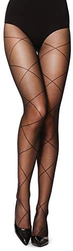 Merry Style Collant per donna con design a rete, rombi, pois, scacchi, cuori 20 DEN GI1104 (Nero, S)