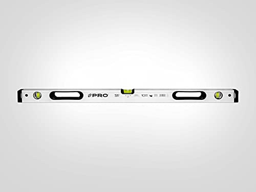 PRO800 Niveau À Bulle 180cm fraisé des deux côtés avec Profil Ergonomique et pente de 2% - ERS+ (Easy Reading System) - Niveau a Bulle précis avec embouts Antichocs - Couleur Argenté