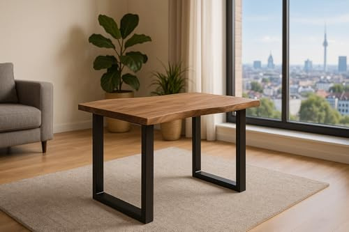 SAM Esstisch Laurina 120x80 cm Akazie Stone Baumkante U-Gestell schwarz