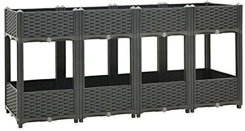 Festnight Hochbeet Garten Kunststoff Groß Pflanzkasten Balkon Hochbeet 2 Stufen Blumenkasten Terrasse Blumenbeet Gartenbeet Pflanzkübel Pflanzbeet Kräuterbeet PP 160x40x71 cm