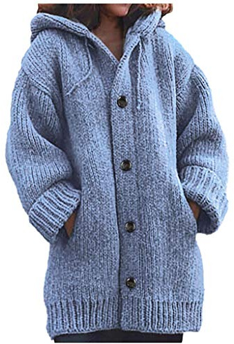 FNKDOR Gilet Long Femme en Tricot Veste à Capuche Ouvert Épais Manches Longues Pull Cardigan Chaud Casual Grosse Maille Manteau Capuche Sweater Hiver Chandail Outwear