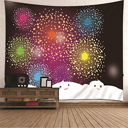 Banemi Wandteppich Hip Hop, Feuerwerk Schneemann Bunt Polyester Wandbehang Kleines Frauen 260X240cm