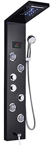 Wieoc Robinet de douche de salle de bain Panneau de douche LED Colonne Mitigeur de baignoire avec écran de température de douche à main-Noir C