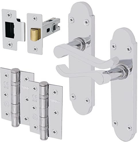 EAI Shaped Victorian Scroll Door Handles - Latch Pack - Polished Chrome, 100mm x 250mm x 175mm