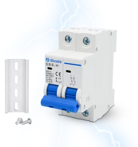 Trisinger DC Miniatur-Leistungsschalter, 2 Polig 500V 32A Sicherungsautomat, Solar PV System Isolator DC Trennschalter, DIN-Schienenmontage(2P, 32A)