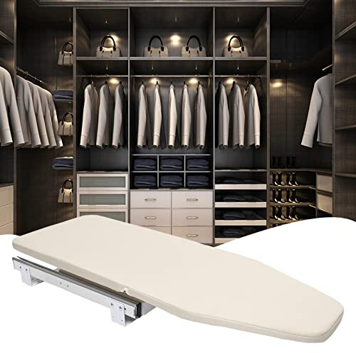 Closet Pull-Out Ironing Board 32.3 X 12.2 Buit-in Iron Board Mini Ironing Board Stow Away in The Cabinet 180° Rotation for Small Spaces | with Cotton Cover | Beige (US Stock)