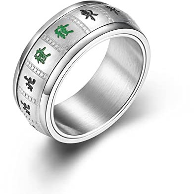 BCughia Anxiety Ring Spin, Ringe Silber Einfach Edelstahl Mahjong Anxiety Spin Ringe Jubiläum Geschenke Männer Größe 60(19.1)