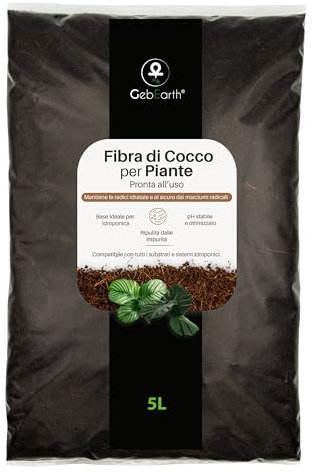 GebEarth® | Fibra di Cocco per Piante 100% Naturale【5L】 | Lavata e Tamponata | Fibra di cocco Universale per Piante in Vaso e Coltivazioni Idroponiche.