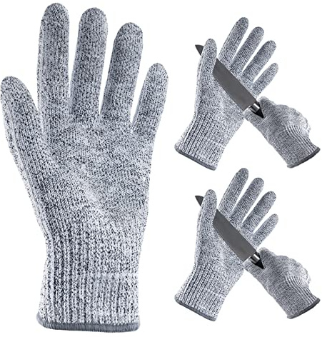 ANDANDA Cut Resistant Gloves, Safety Chef Gloves for Cutting for Oyster Shucking, Fish Fillet Processing, Wood Carving, Grey M 2 Pairs