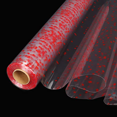 CMFYHM Transparente Zellophanfolie (86,4 cm x 30 m), 3 mm, rot gepunktet, Zellophan-Geschenkpapierrolle, Zellophanfolie für Geschenke, Körbe, Blumen, Party-Dekorationen