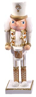 Ciao Christmas Nutcracker Toy Soldier Drummer (24cm) Wooden Glittery Decoration, Gold/White