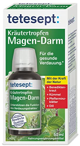 tetesept Kräutertropfen Magen-Darm – 1 x 50 ml – für die gesunde Verdauung* – Natürlich wirksam mit Benediktenkraut, Kümmel, Pfefferminzblättern und Dill