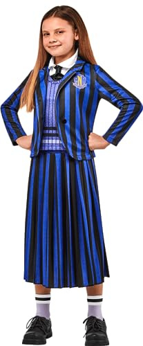 RUBIE'S Déguisement Luxe Enfant MERCREDI Officiel - Haut avec Col et Cravate, Veste et Jupe Longue - Enid Uniforme - Taille Enfant au Choix - Série Wednesday - Costume Carnaval, Pour Ado,