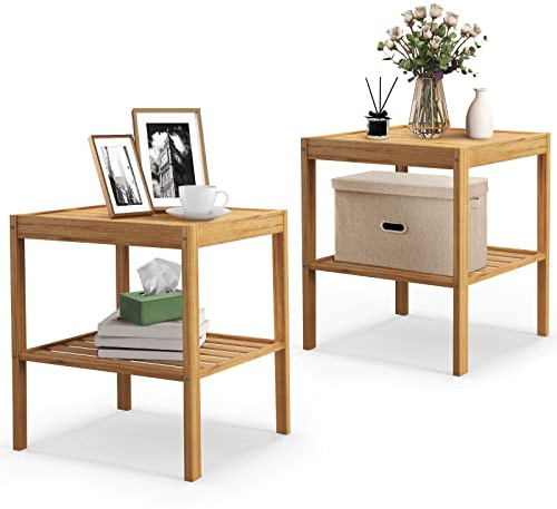 GIANTEX Set mit 2 Nachttischen aus Bambus, Nachttisch für Schlafzimmer, kleiner Tisch für Wohnzimmer, Büro, Küche, 40 x 40 x 45 cm, Natur