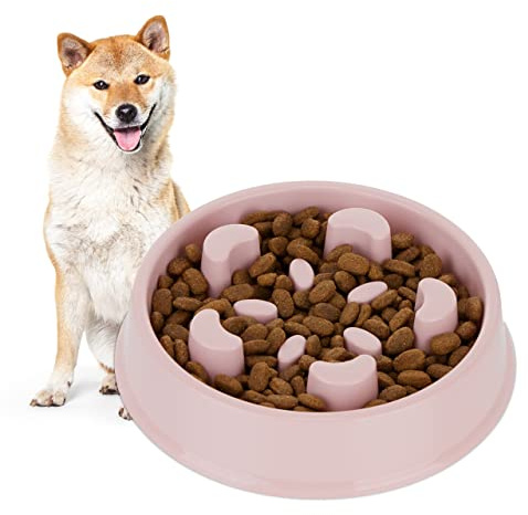 Relaxdays Anti Schling Napf, Futternapf für Hunde, Tiernapf 600 ml, langsames Fressen, Hundenapf spülmaschinenfest, rosa, 5 x 20.5 x 20.5 cm