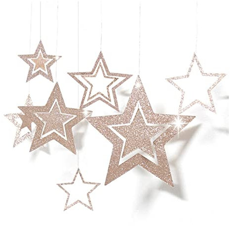 Yurosiay Lot de 7 étoiles à suspendre à paillettes - En papier - Décoration à suspendre - Pour mariage, fête, sapin de Noël - Champagne