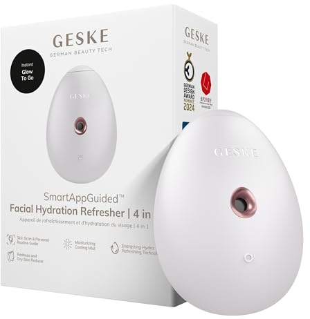 GESKE | SmartAppGuided™ Facial Hydration Refresher | 4 i 1 | Vattenfördelare | Ansiktsångare | Vattenspray | Ansiktsmister | Ansiktsrengöringsenhet | Mister | Kosmetika | Naturlig lyster