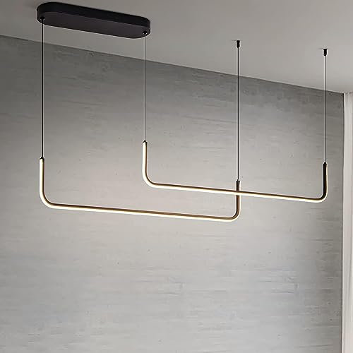 ZenithBeam Lampadario Lineare Moderno, Lampade A Sospensione A LED Dimmerabili, Illuminazione A Sospensione A 2 Luci Per Bar Della Sala Da Pranzo Dell'isola Della Cucina, Nero, 3000K