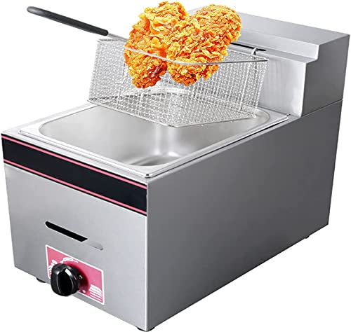 VVHUDA Kommerzielle Gasfritteuse, semiprofessionelle Fritteuse, 10-Liter-Einzelfetttank, einstellbare Feuerkraft, LPG-Friteuse aus Edelstahl, leicht zu reinigende kommerzielle Fritteuse small Gift