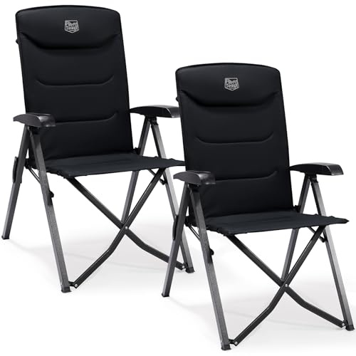 TIMBER RIDGE Campingstol, vikbar liten förpackningsstorlek, fällstol, camping, 150 kg, högt ryggstöd med 4 positioner, justerbar med ficka, liggstol, aluminium för trädgård, balkong, husbil, svart